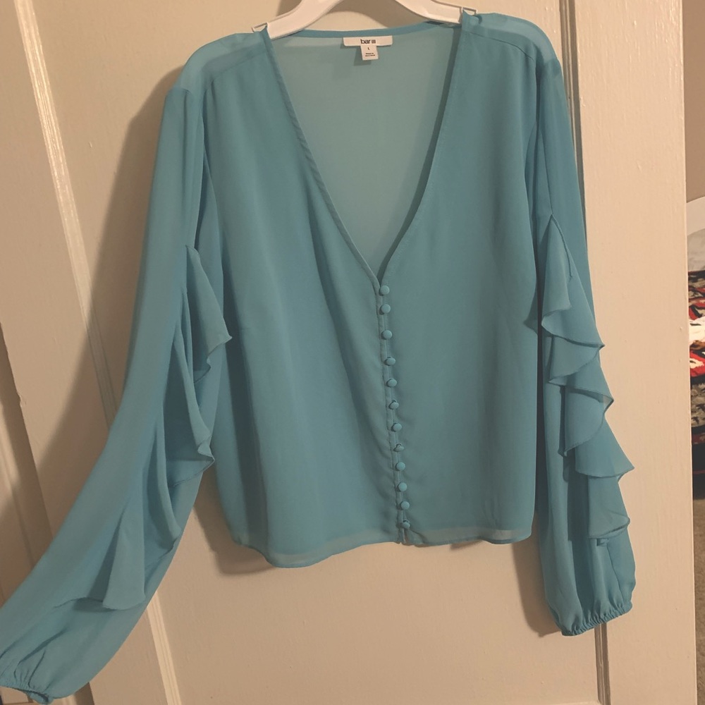 Bar III blue cropped mesh shirt size large